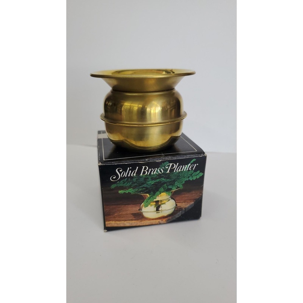 Vintage Solid Brass Planter Flared Rim Gold Tone Decorative Pot‎ with Box